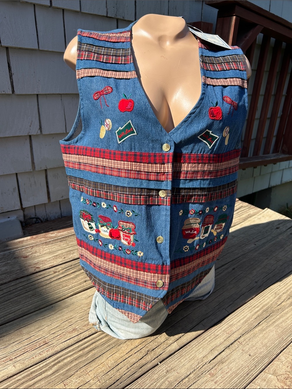 Bobbie Brooks Blue Denim Vest with Fall Design - vintage- tags